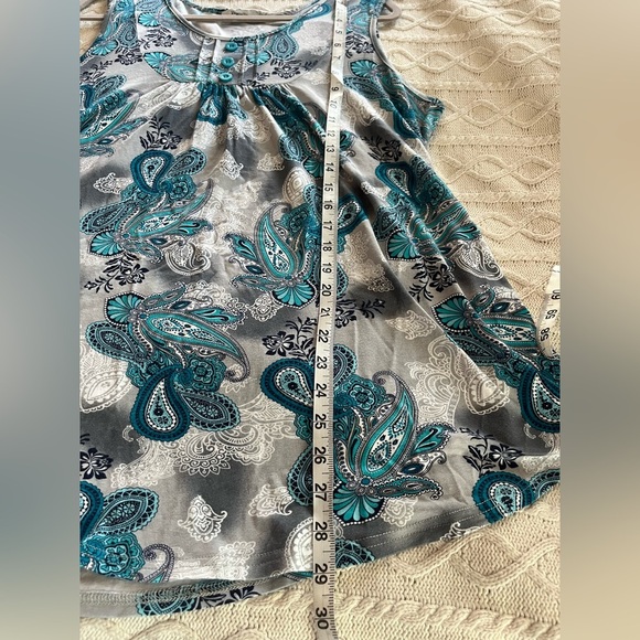 Youtalla by Amazon Rayon Spandex Turquoise White Flowy Blouse XL - Picture 10 of 12